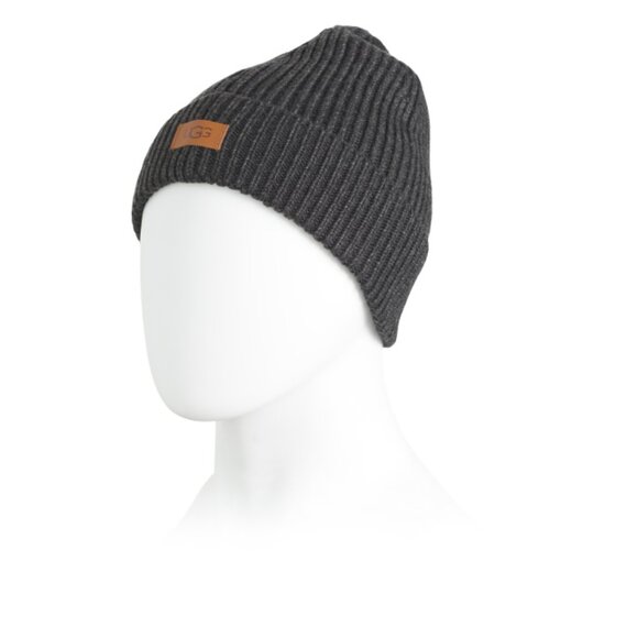 UGG Charcoal Wool Blend Wide Cuff Ribbed Hat - Picture 1 of 2